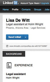 Lisa de Witt claims still to be a legal assistant at Holm, Wright, Hyde&Hayes plc